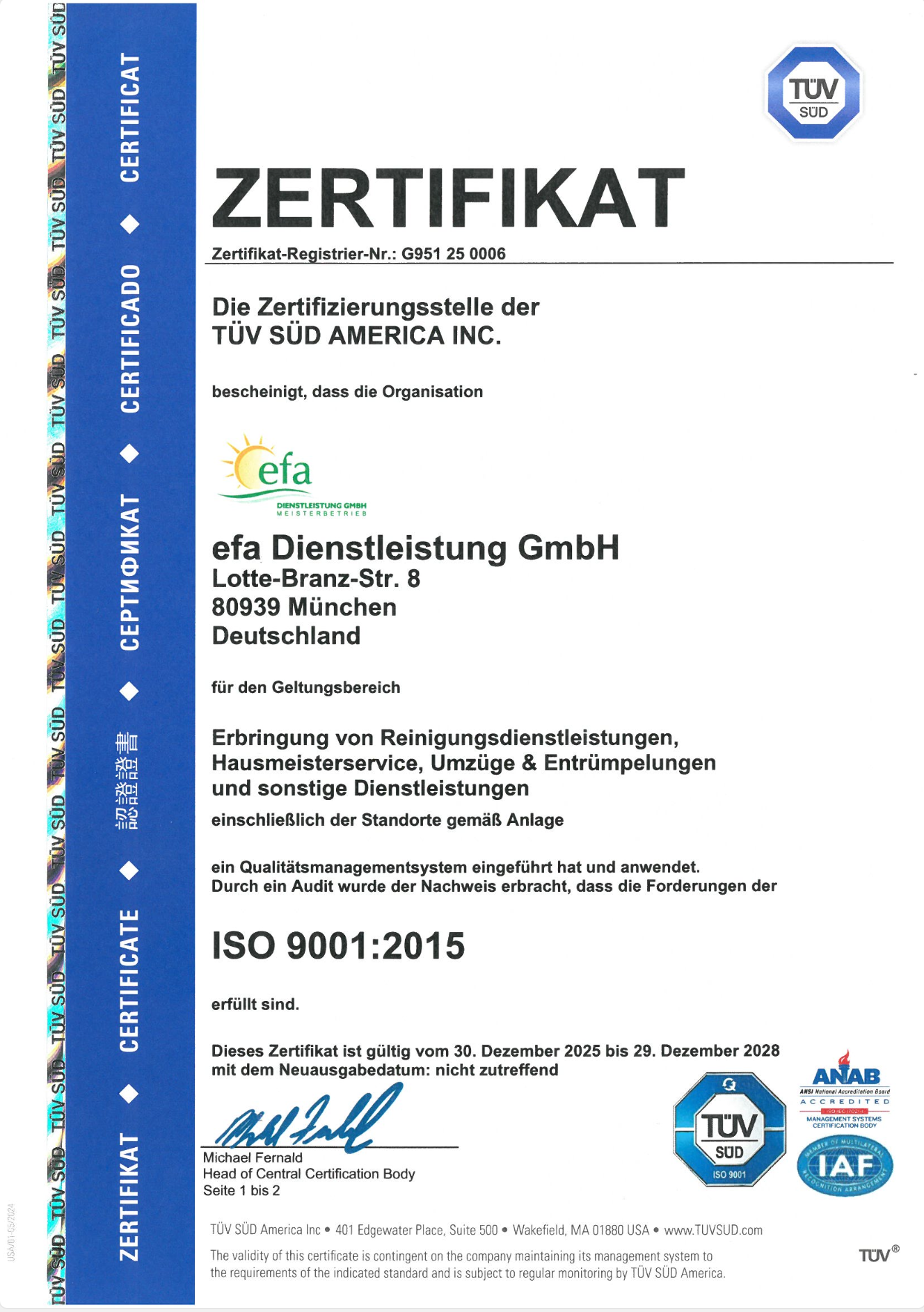 ISO 9001 Zertifikat von TÜV SÜD